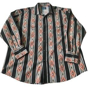 Vintage 90s Wrangle Brushpopper Pearl Snap Shirt Mens XXL Black‎ Orange Western